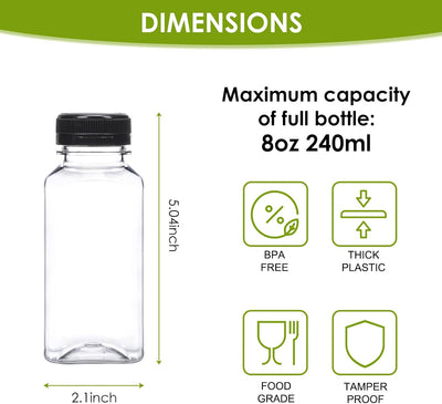 144 Botellas Plástico 8oz Reutilizables con Tapas para Jugo Batidos