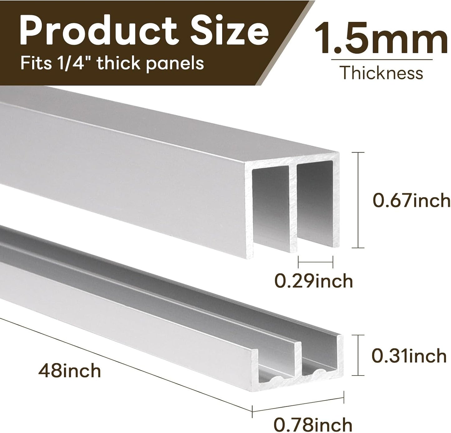 2 Rieles Aluminio Puertas Correderas 48x0.79pulg Plateado