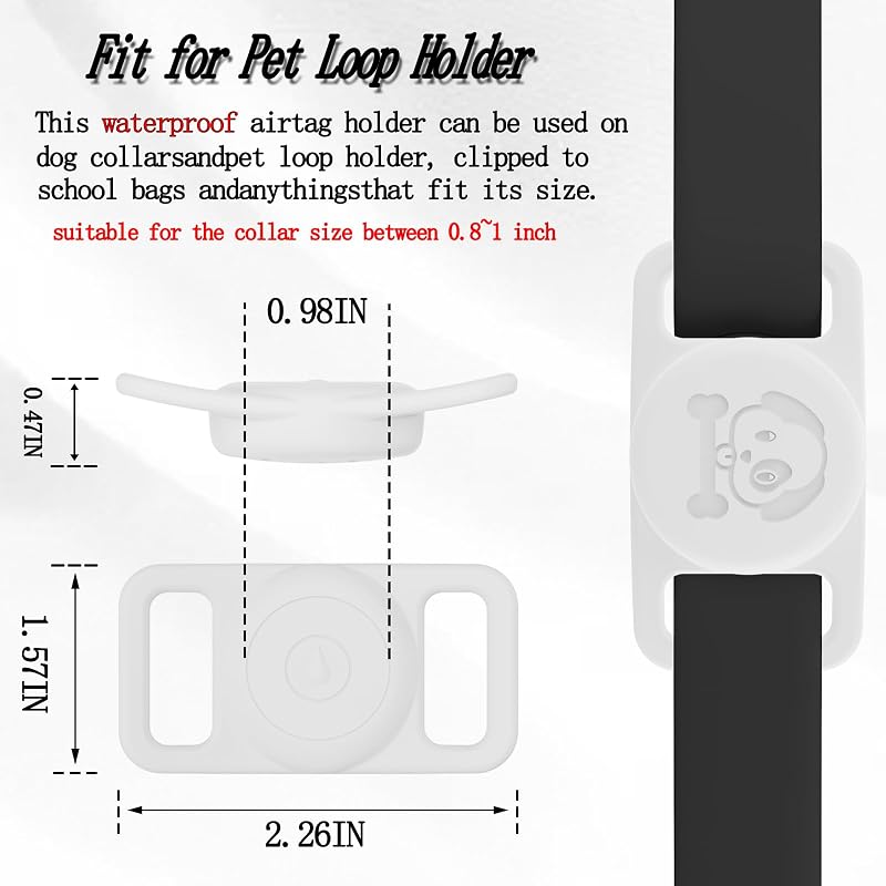 4 Soportes Airtag para Collar Perro Silicona Cian Blanco