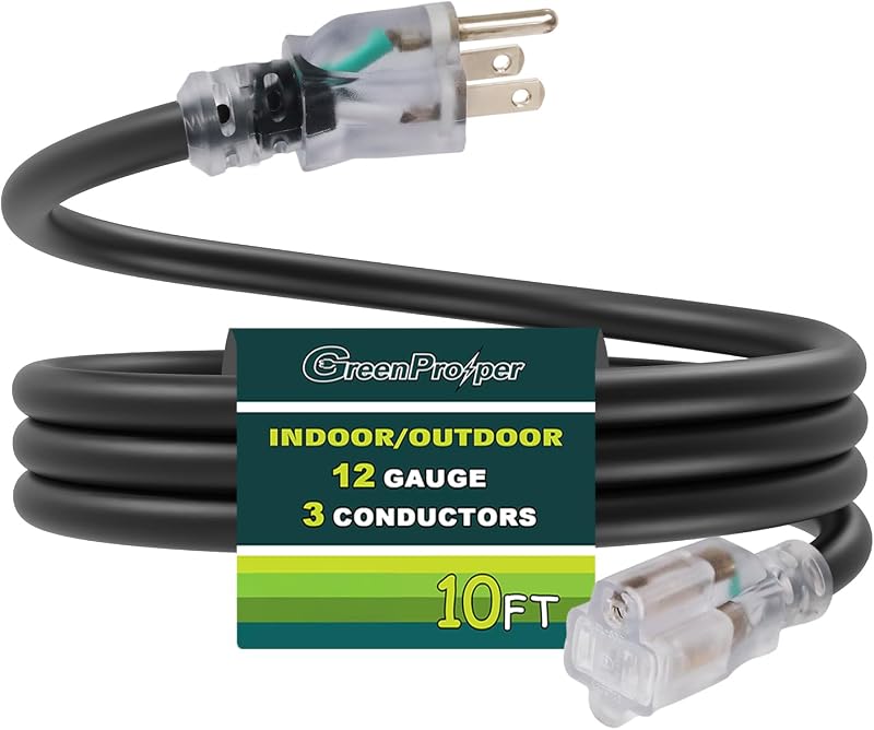 Cable extensión negro 25ft 12AWG 3 clavijas resistente agua