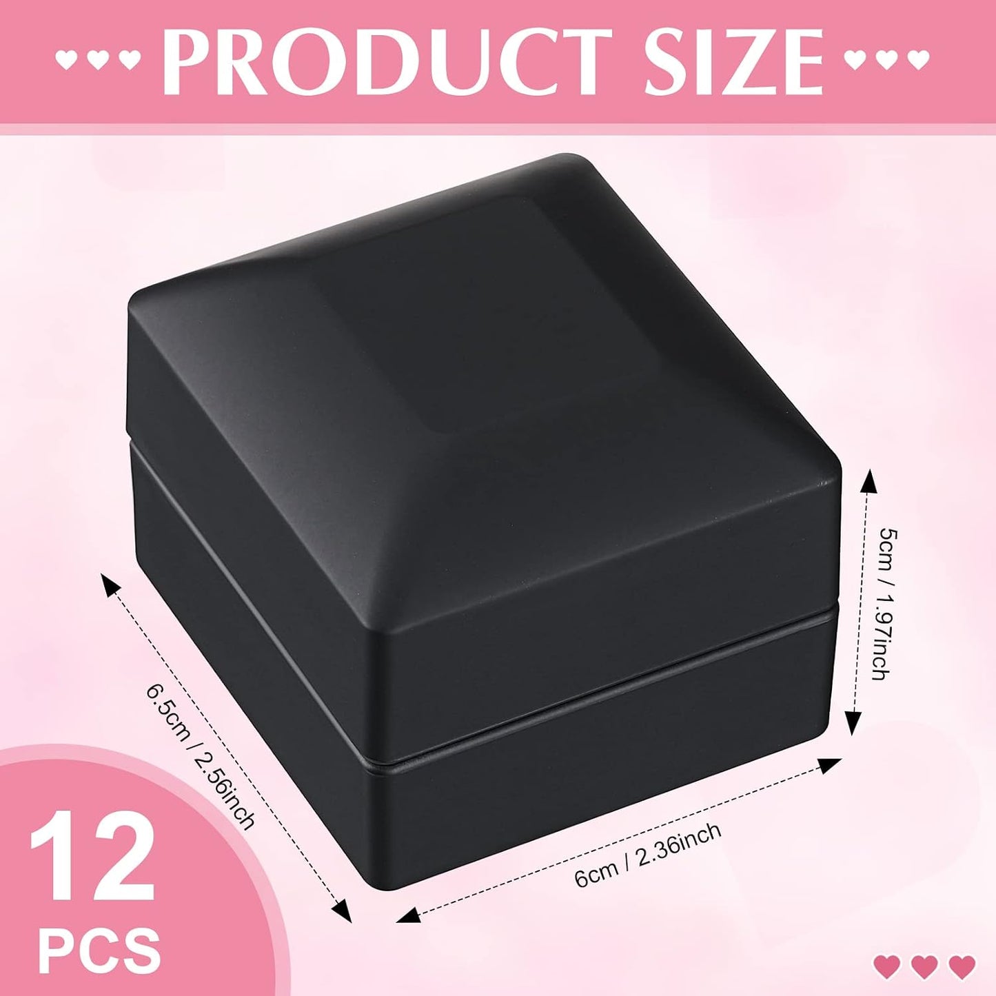 12 Cajas Joyería Terciopelo Negro LED para Anillo Collar