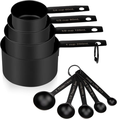 Set 9 Tazas y Cucharas Medidoras Acero Inox Negro