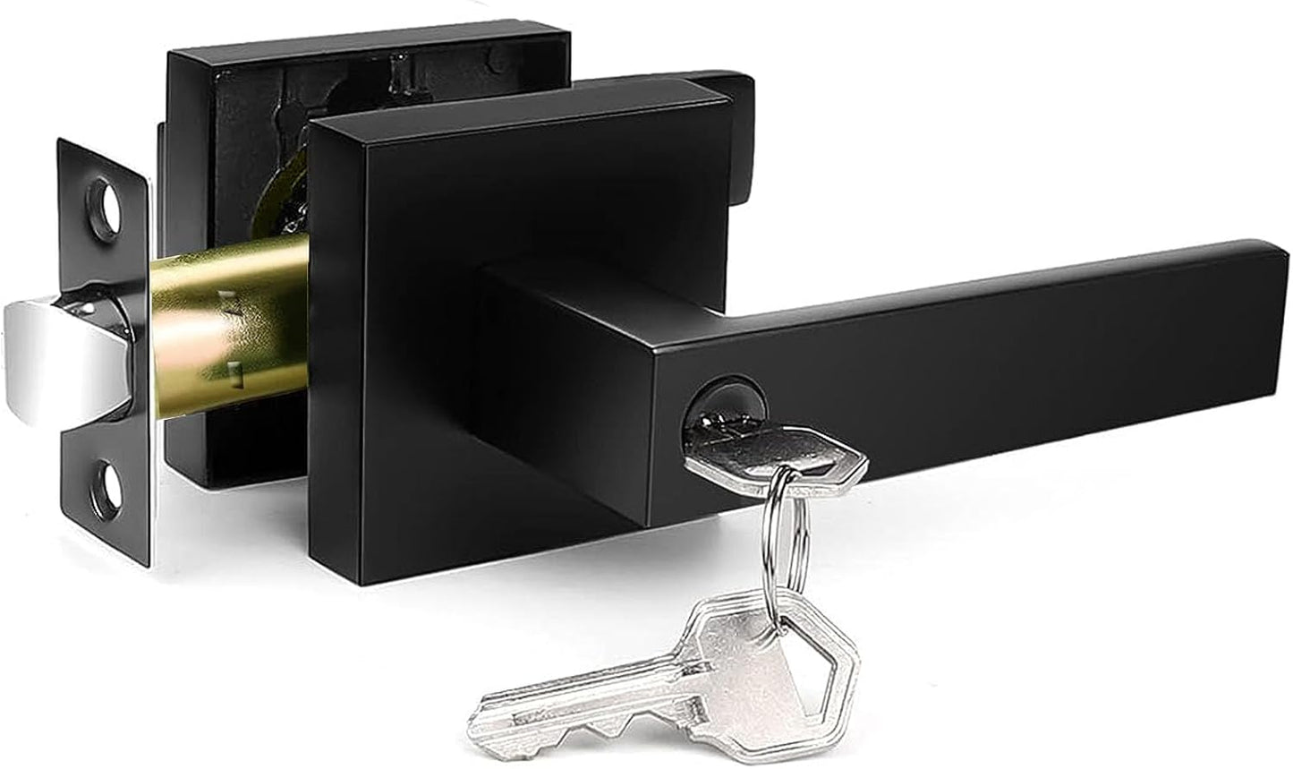Manija puerta negra mate con cerradura palanca reversible