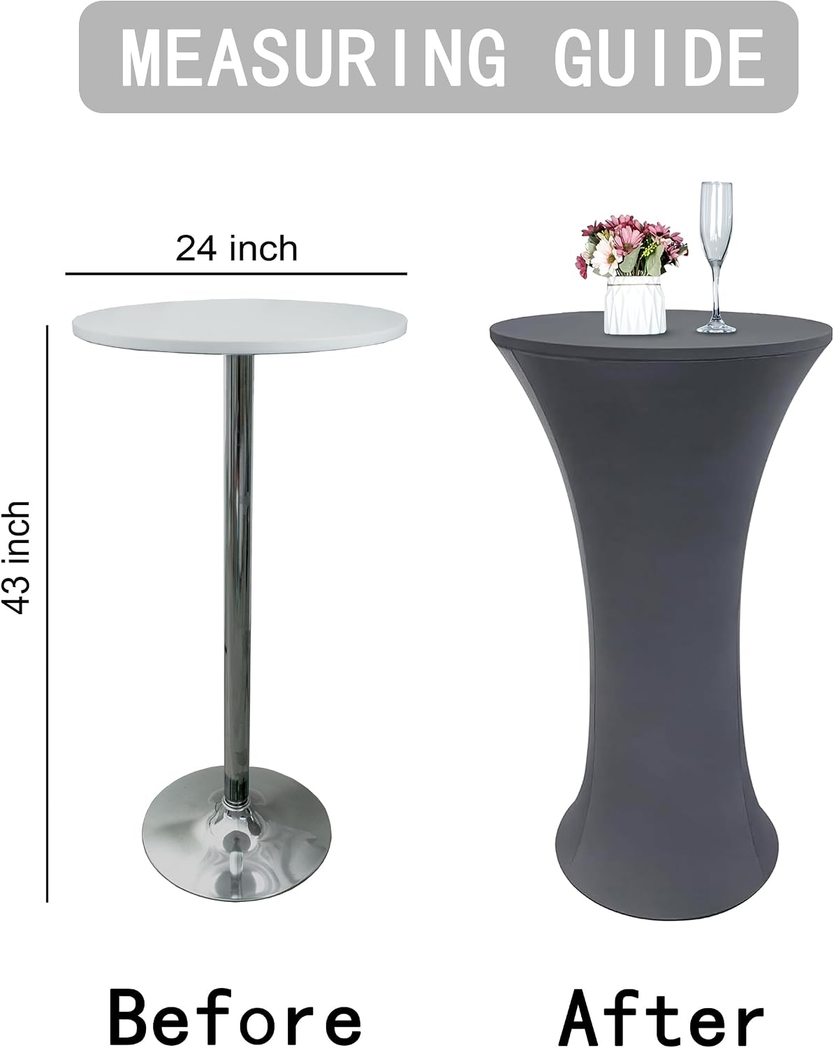 Mantel elastano gris 24x43pulg para mesa cóctel bodas