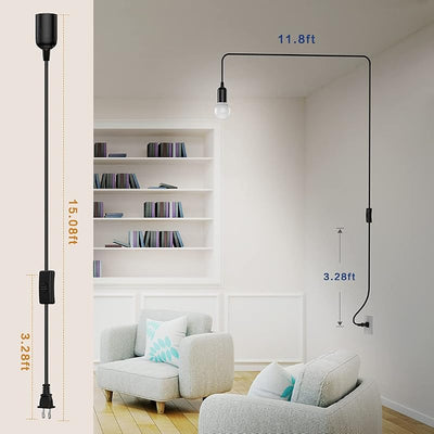 2 Cables Luz Colgante 15ft E26 E27 Con Interruptor Negro