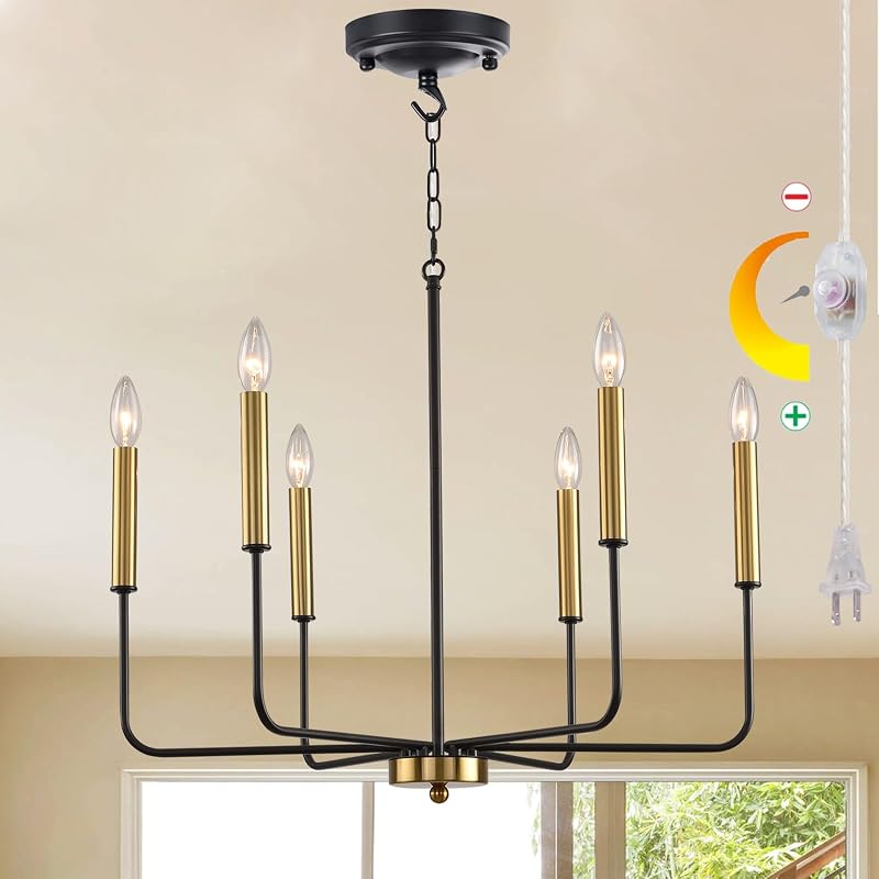 Lámpara colgante estilo rústico 6 luces negras y doradas