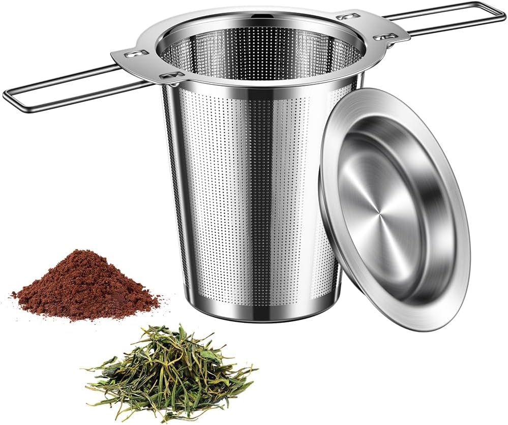 Colador té mango largo bandeja goteo acero inox