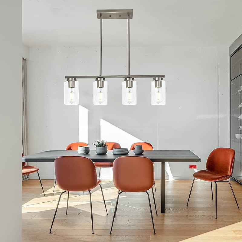Lámpara isla cocina 4 luces níquel vidrio transparente