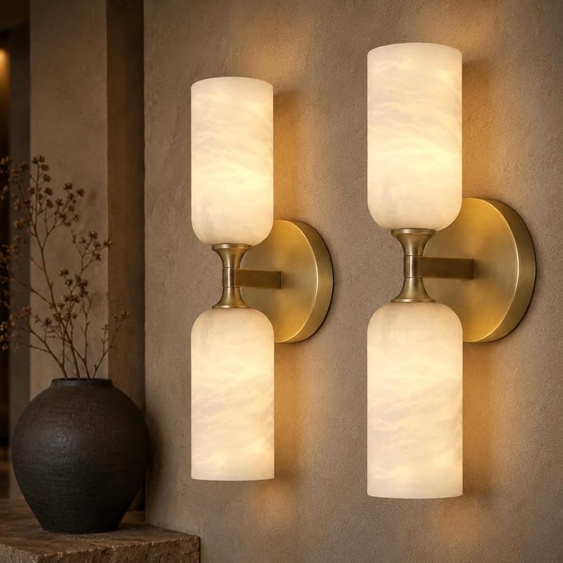 2 Apliques Alabastro 14pulg Iluminación Tocador Dormitorio