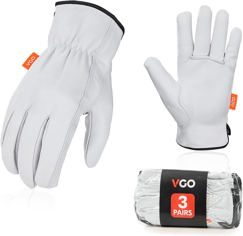 3 Pzas Guantes Piel Cabra Sin Forro Hombre Talla L Blanco