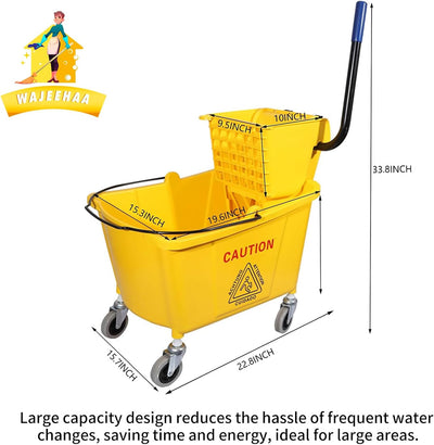 Cubo fregona comercial 35qt con escurridor prensa lateral amarillo