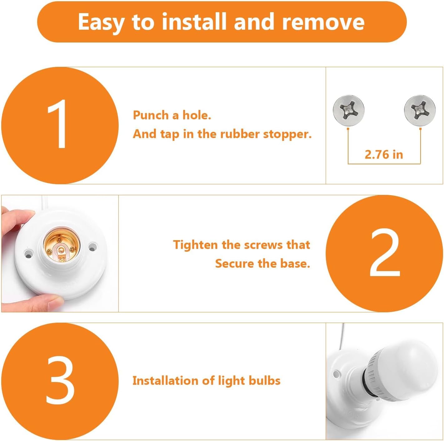 Enchufe bombilla E26/E27 25pulg plástico blanco interruptor 150W