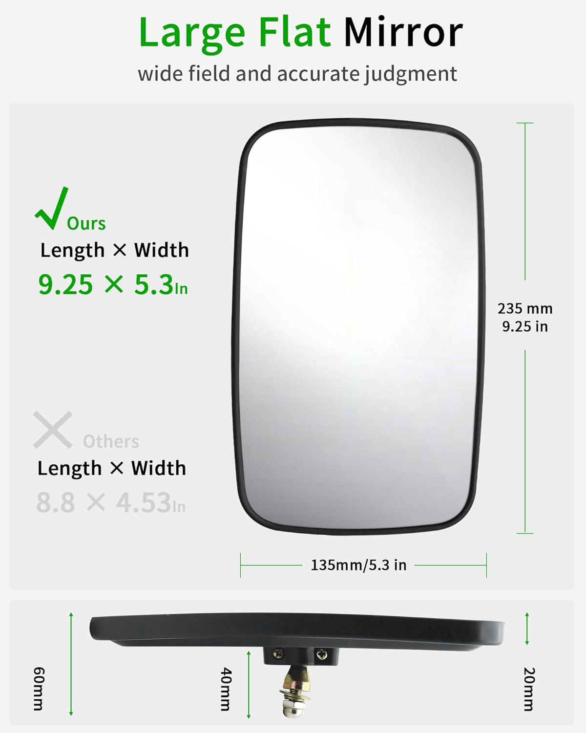 Espejo retrovisor universal 9.3x5.3pulg para camión tractor