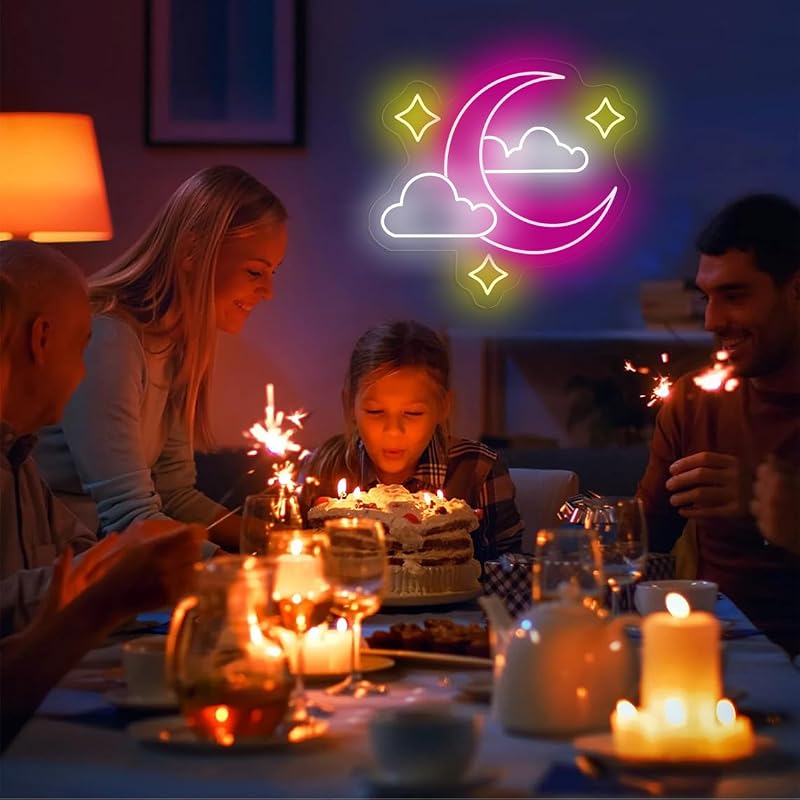 Letrero neón luna nube rosa para decoración dormitorio bebé