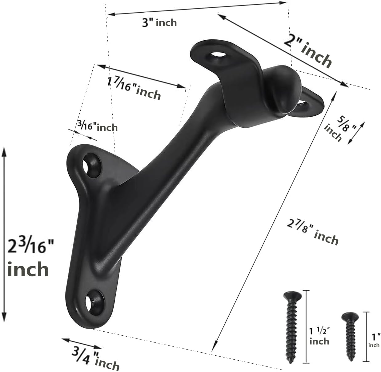 2 Soportes Pasamano 3pulg Negro Mate Alta Resistencia