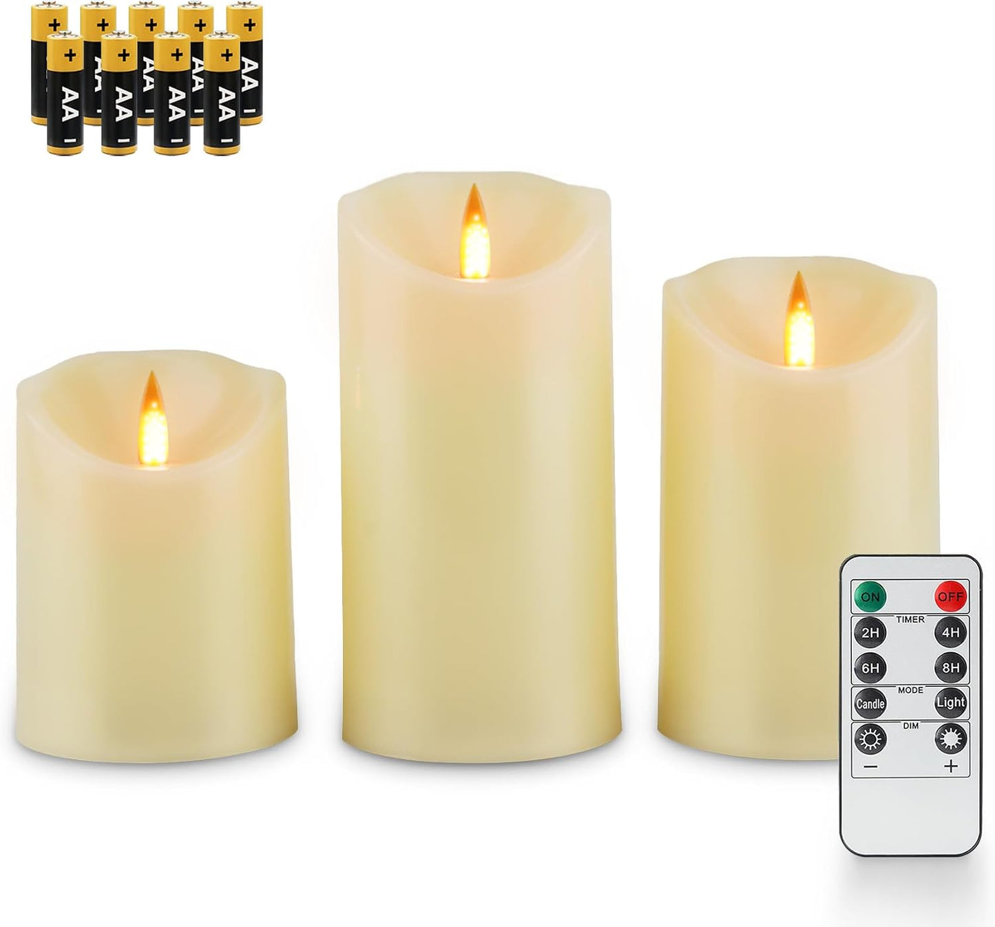 3 Velas LED Sin Llama Marfil Parpadeantes con Control Remoto