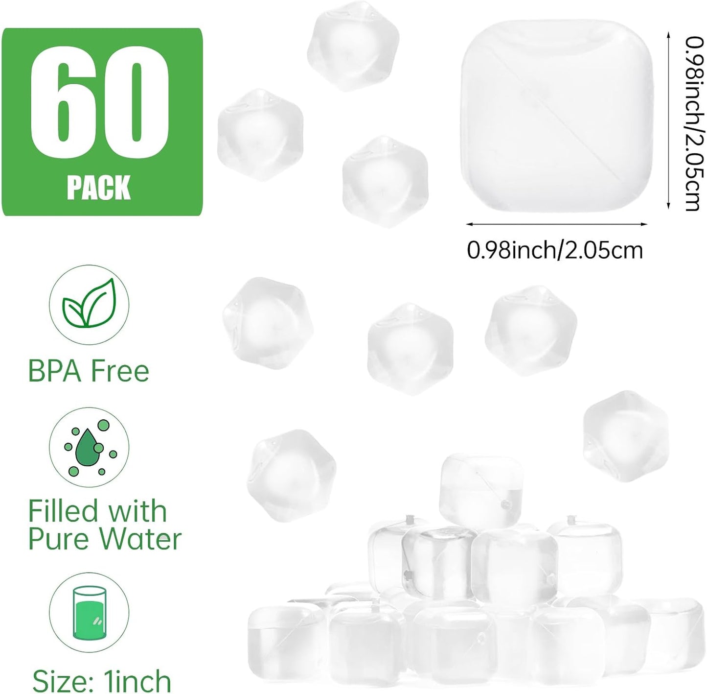 60 Cubitos Hielo Plástico Blanco Reutilizables