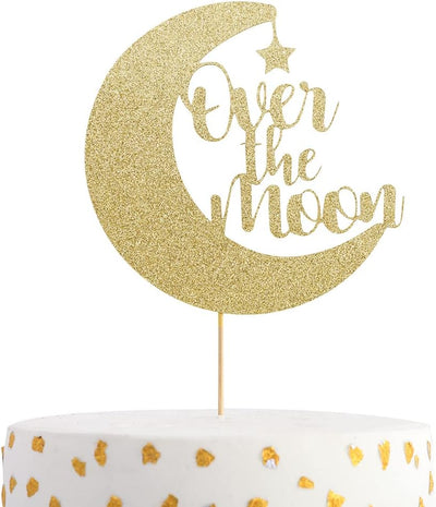 Topper de pastel Over the Moon para fiesta de bebé y cumpleaños