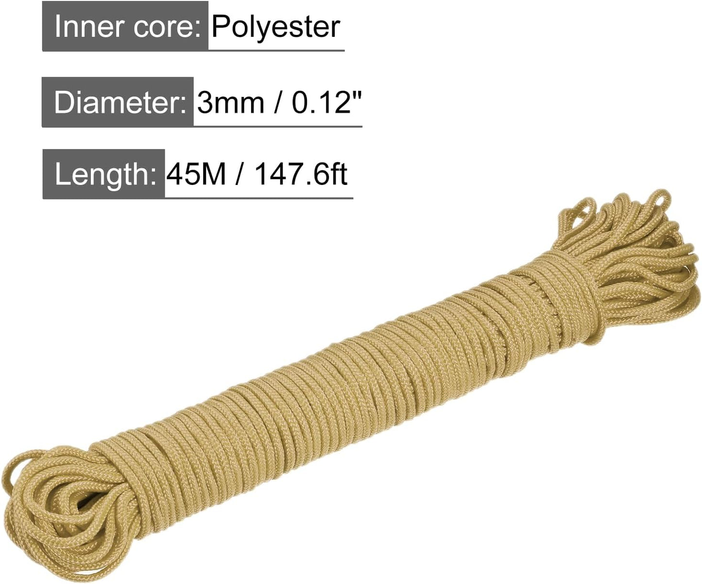 Cuerda trenzada 45m 1/8pulg marrón para camping y uso exterior