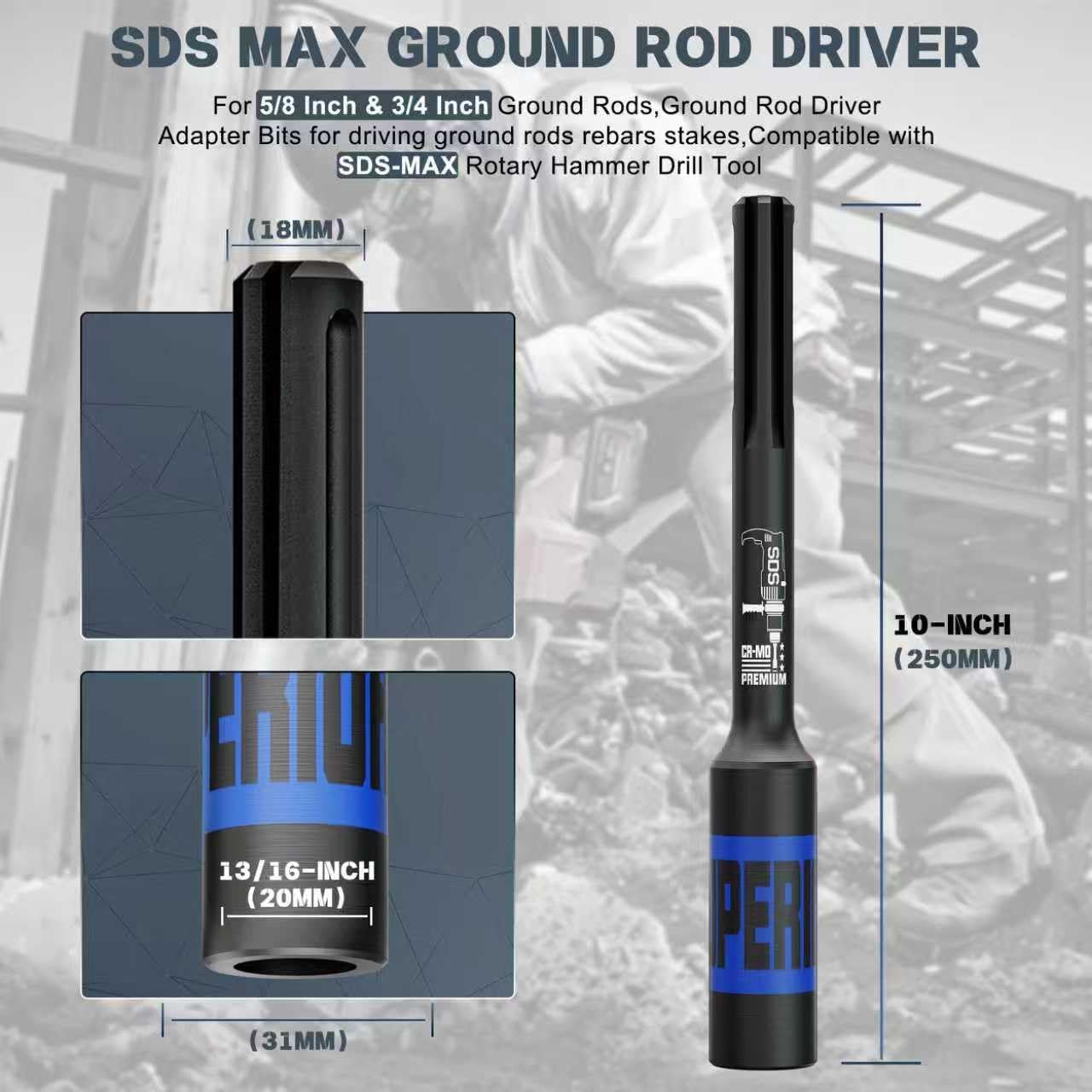 Destornillador SDS-Max para varillas 5/8 y 3/4 pulg acero CR-MO