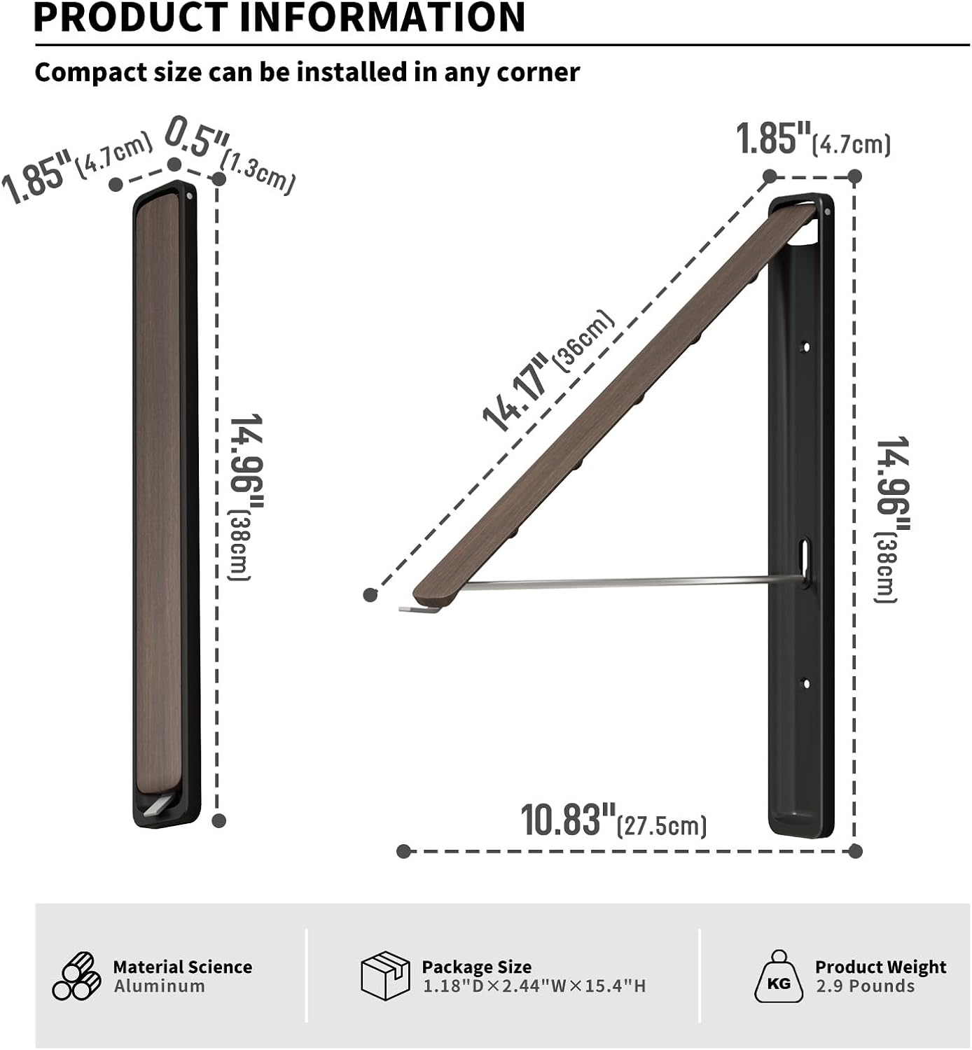Tendedero pared retráctil aluminio nogal ahorrador espacio
