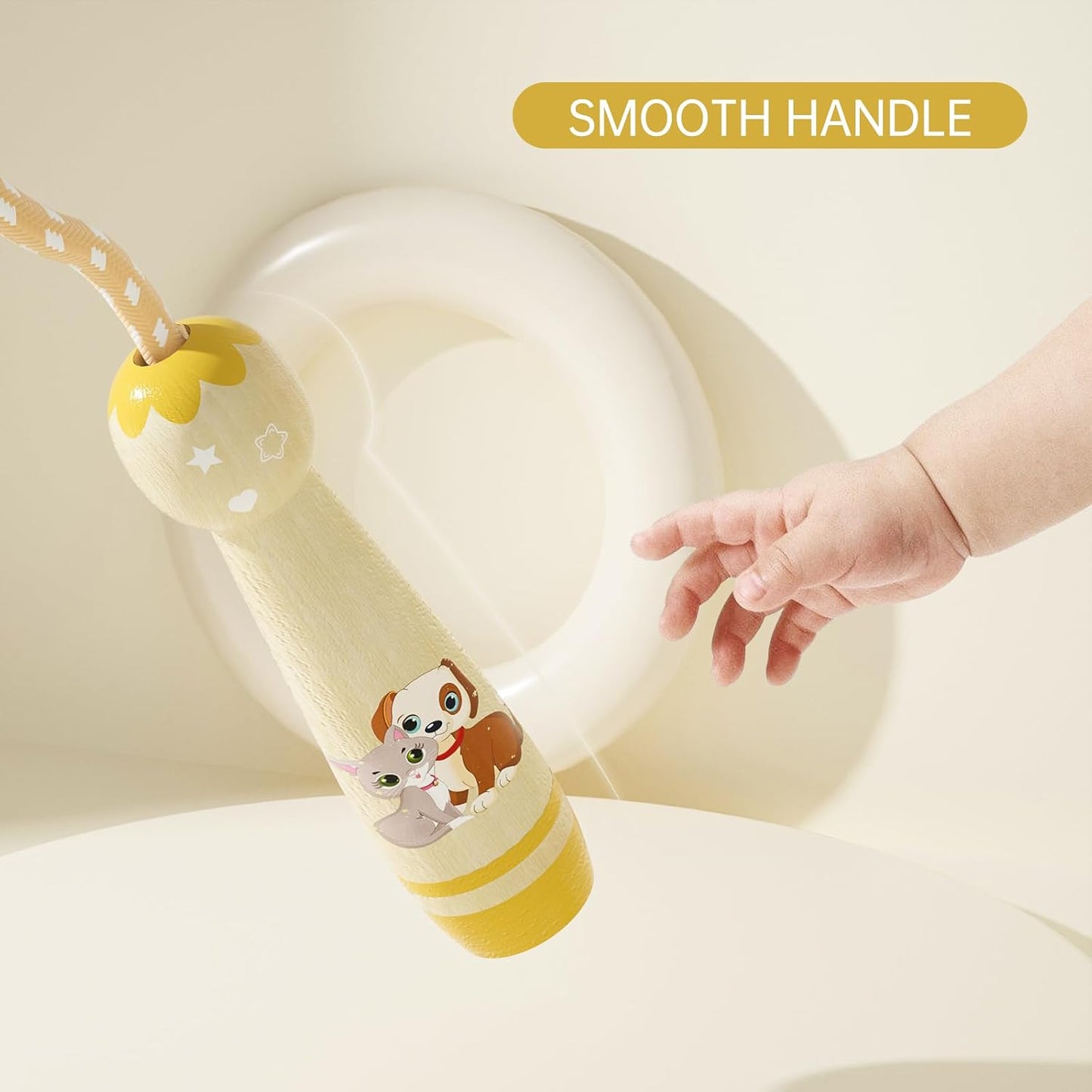Cuerda saltar niños trenzada algodón ajustable mango madera