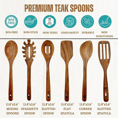 Set 6 cucharas de teca para cocinar ecológicas