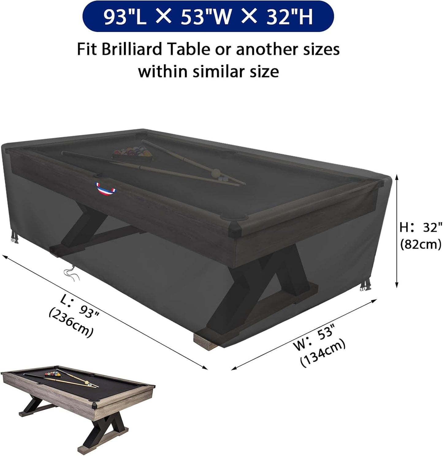 Funda mesa billar 7/8/9 pies resistente agua 93x53x32"