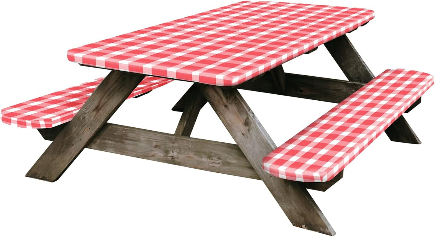 Funda mesa picnic 30x96" rojo blanco elástica resistente