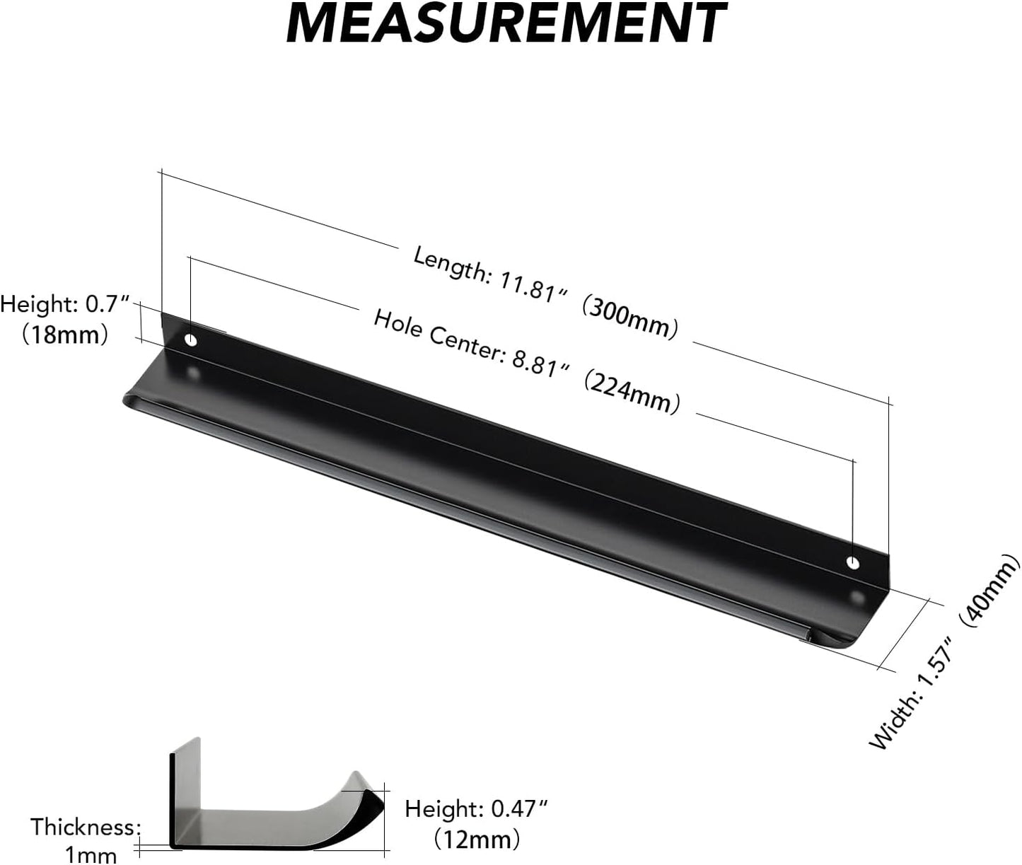 3 Tiradores dedo para gabinetes 224mm negro mate