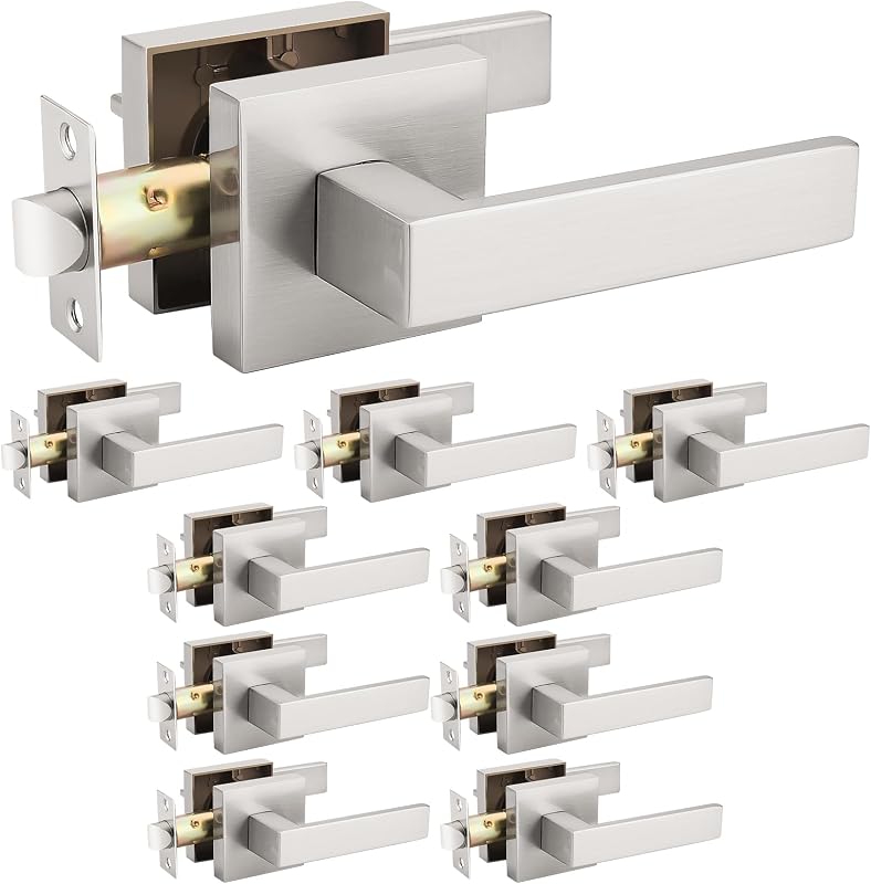 Set 10 manijas puerta níquel satinado sin llave interiores