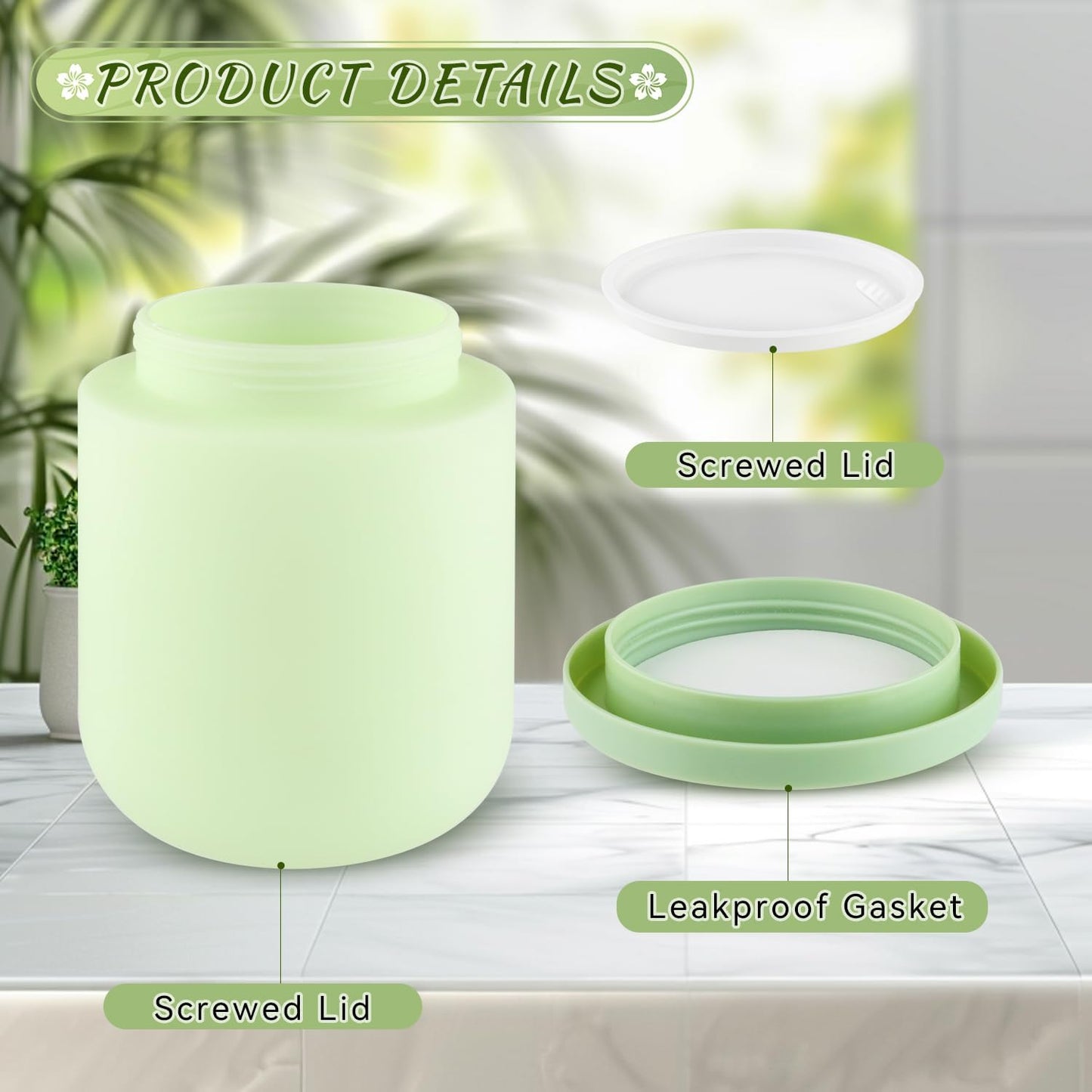 3 Pzas Recipientes Plástico 500g para Cosméticos Viaje Color Verde