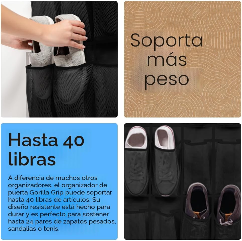 Zapatero para puerta 24 bolsillos malla 40lb color negro