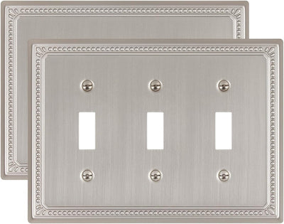 2 Pzas Placas Níquel Cepillado Interruptor Triple 6.77x4.88pulg