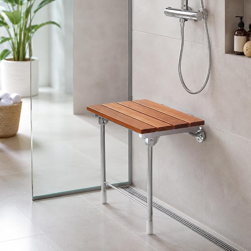 Banco ducha plegable madera teca 21.5" soporte cromado
