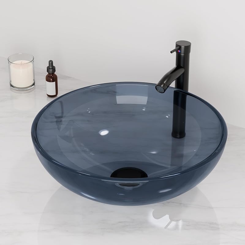 Lavabo sobre encimera redondo transparente 16.5 con grifo