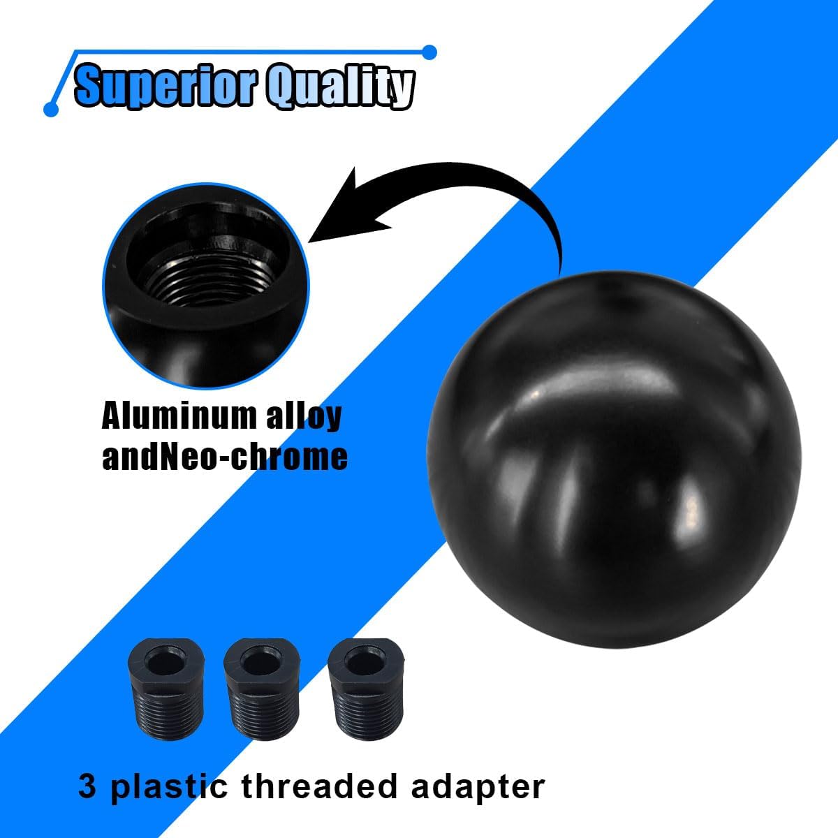 Pomo palanca cambios bola aluminio adaptadores M8 M10 M12 negro