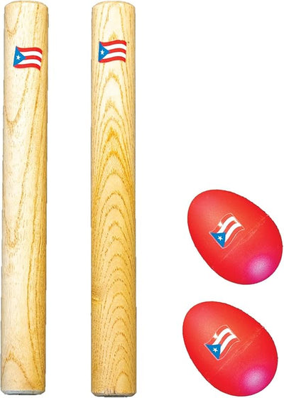 Juego percusión mano bandera Puerto Rico palos 8pulg