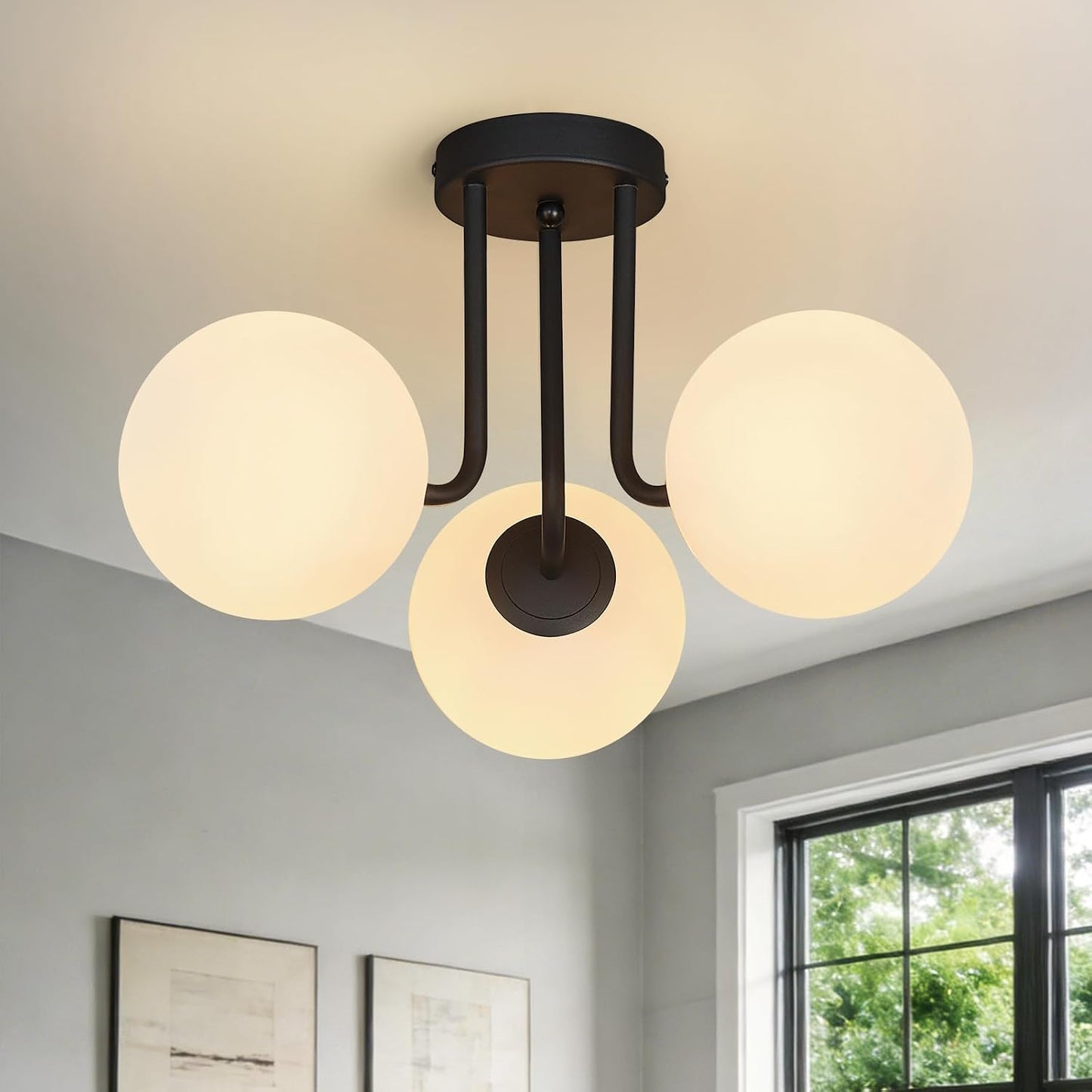 Lámpara techo 3 luces estilo rústico cristal blanco