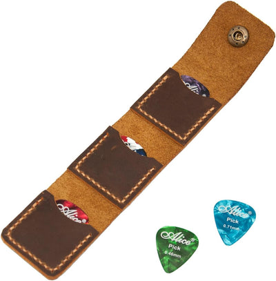 Soporte cuero para púas guitarra marrón