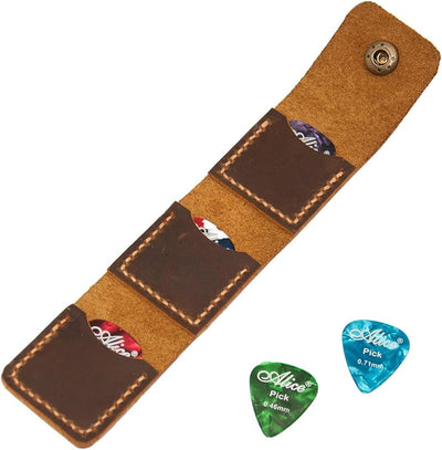 Soporte cuero para púas guitarra marrón