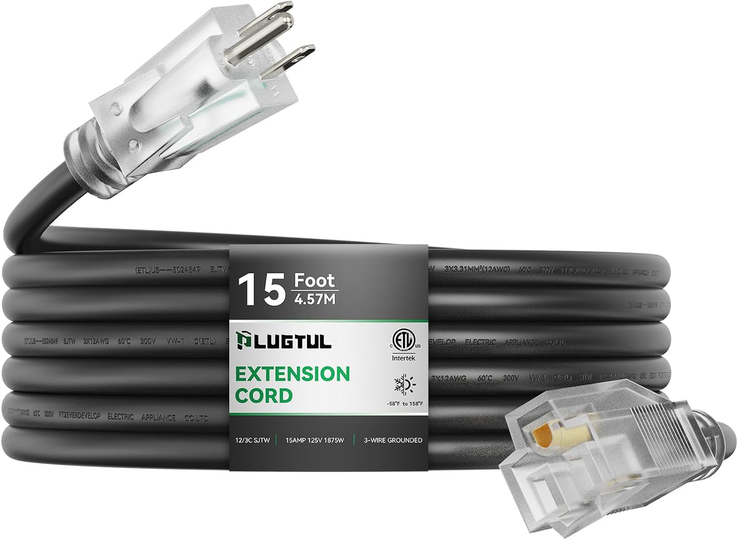 Cable extensión exterior 15pies 15A 1875W ETL negro