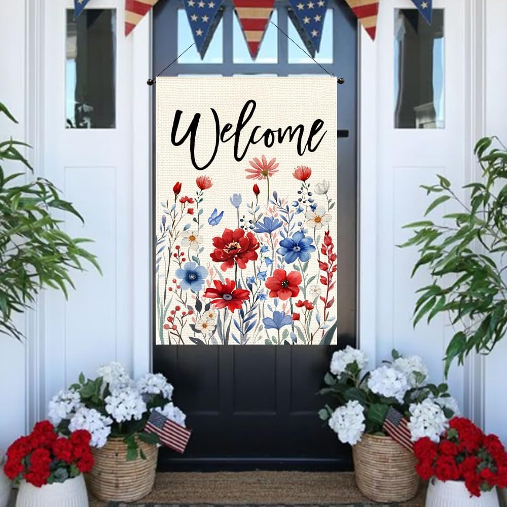 Bandera patriótica 28x40pulg doble cara rojo blanco azul