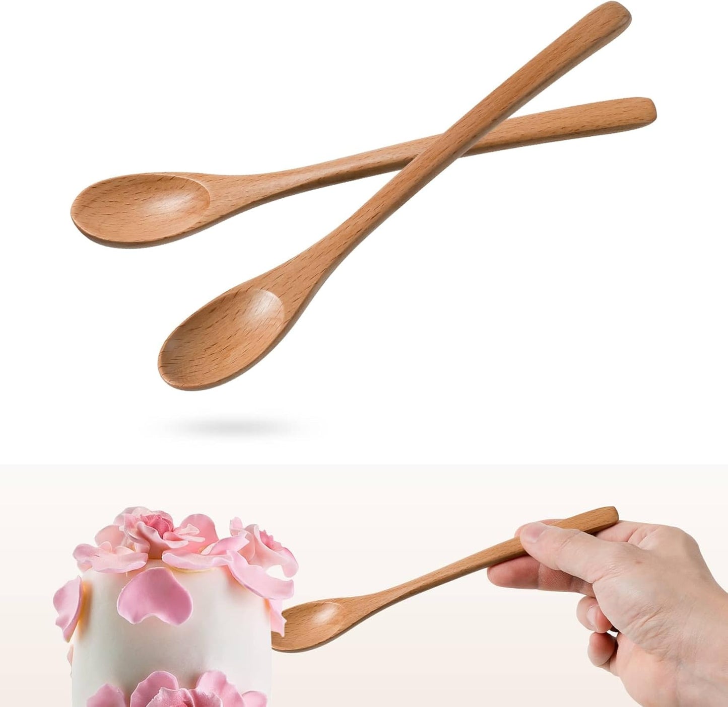 2 Cucharas Madera Haya para Miel Café con Mango Largo