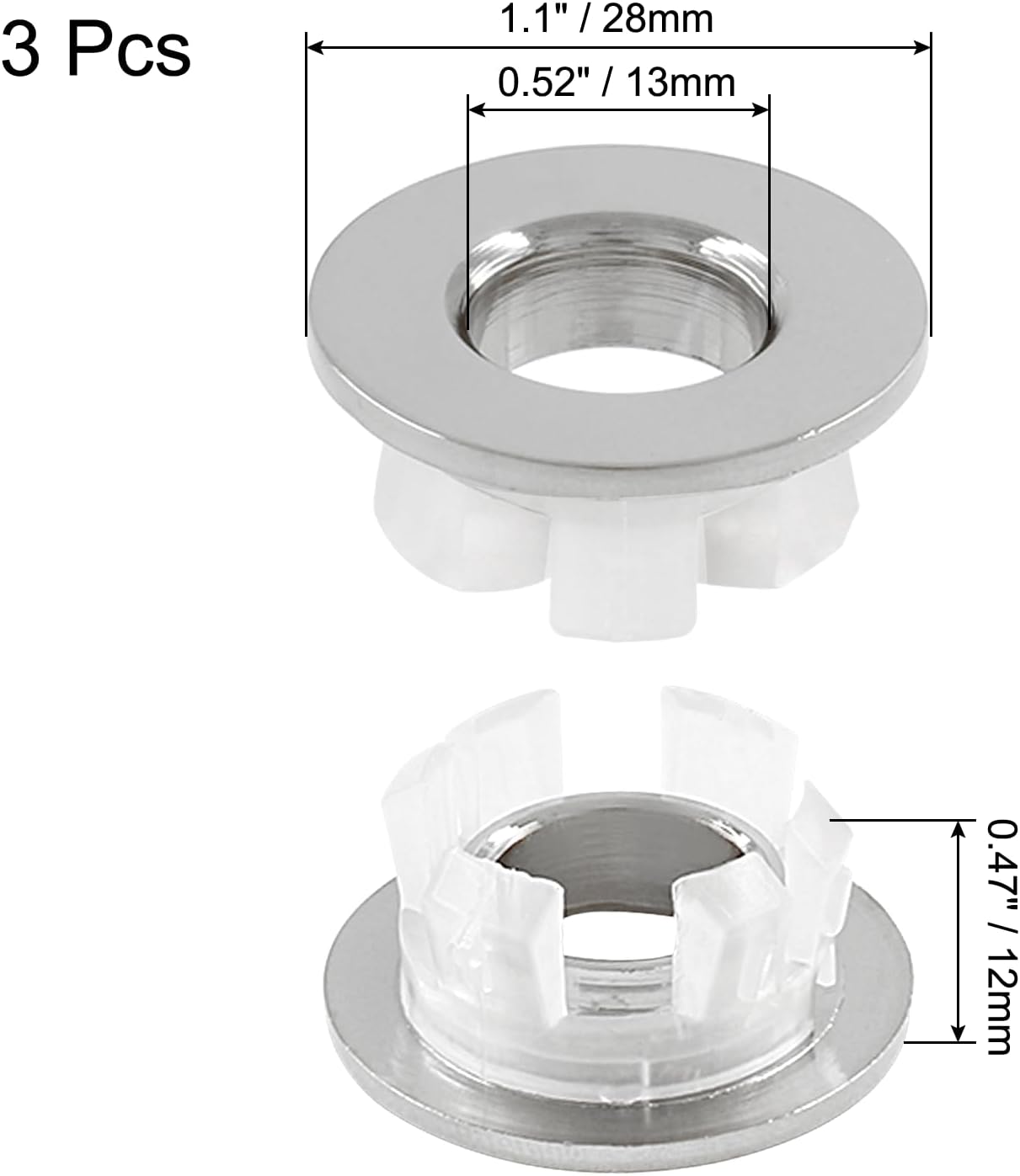 3 Tapas desbordamiento fregadero cocina baño plata cepillada