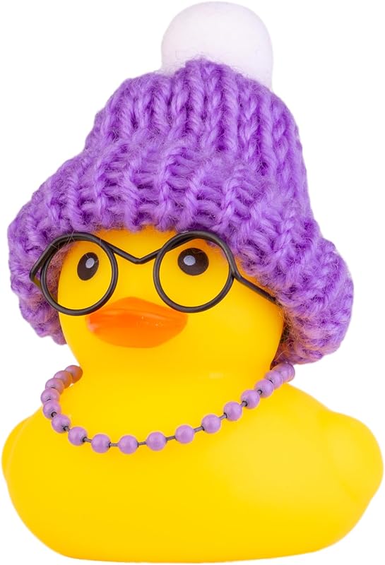 Adorno pato goma para tablero auto con gorro y gafas