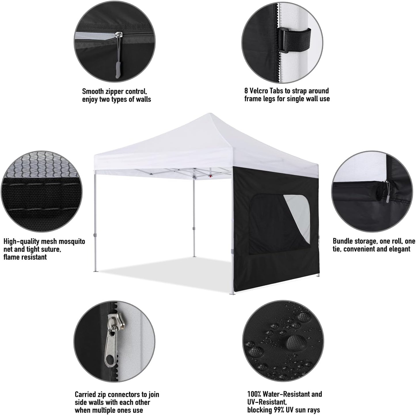 Pared lateral toldo 10x10 con ventana malla negra