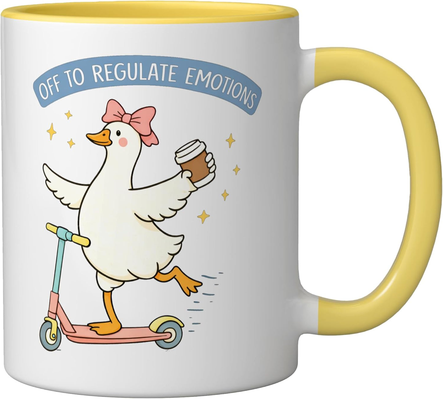 Taza Cerámica Café Patito Regula Emociones Amarillo Blanco