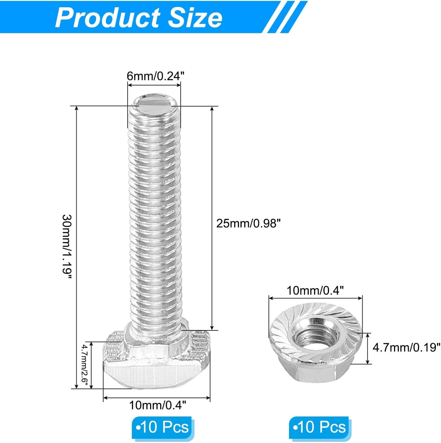 Tornillo T cabeza martillo M5x25 con tuercas brida hex para