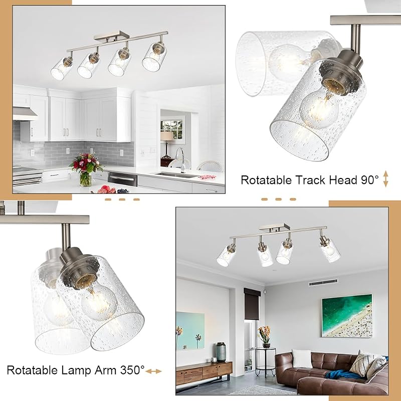 Luz techo tocador giratoria 4 luces níquel vidrio esmerilado
